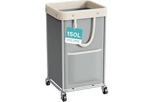 JYPS Laundry Basket With Wheels, 150L Large Rolling Hamper W/Metal Frame & Removable Bag, Waterproof Oxford Fabric, 2 Side Bags, Dirty Clothes Storage Cart For Laundry Room, Dorm, Bedroom, Bathroom