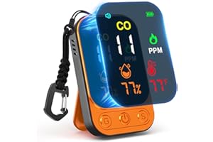 Portable Carbon Monoxide Detectors [3-in-1] Mini Size CO Monitor with Kickstand & Lanyard Gas Alarm [CO Temperature Humidity 