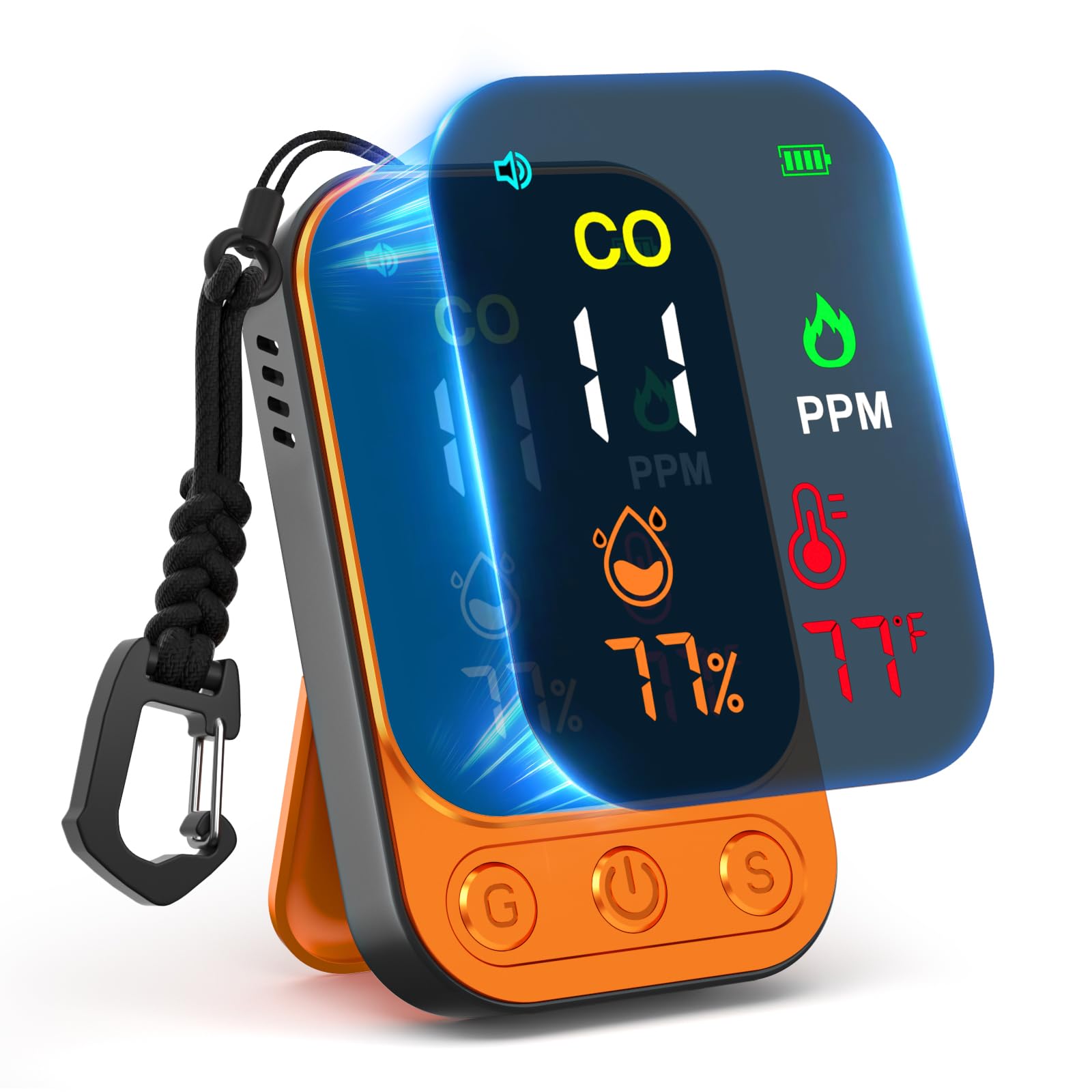 Photo 1 of ???????? Portable Carbon Monoxide Detectors, 3 in 1 CO Monitor with Kickstand & Lanyard Gas Alarm [CO Temperature Humidity Sensor] 1000mah Battery for Indoor Outdoor Camping Travel RV Hotel