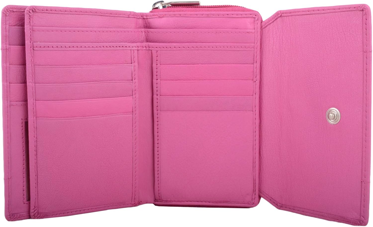 Womens Large Leather Zip Round Tri-Fold Money/Coin/Credit Card Holder/Purse - Cerise - Image 5