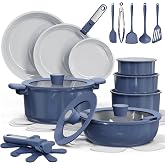 CAROTE 27pcs Ceramic Cookware Set, Pots and Pans Set with Detachable Handle | Non-Stick, Non-Toxic, PFAS and PFOA Free, Induction Compatible, Dishwasher &amp; Oven Safe, Space Saving, Camping Cooking, Blue