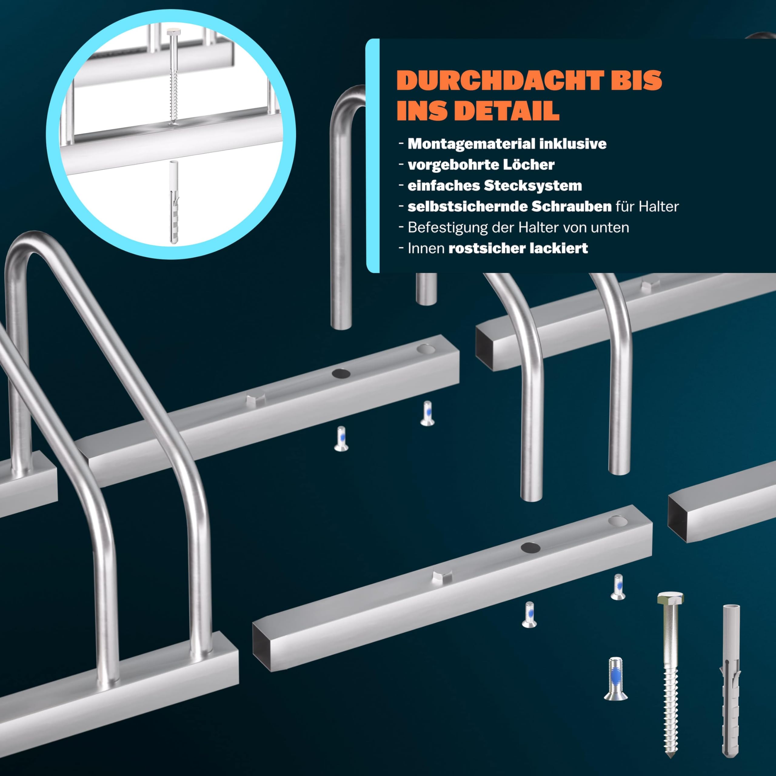 Monzana® Fahrradständer für 3 Fahrräder 37cm Radabstand 30-65mm Reifenbreite rostfreier Stahl selbstsichernde Schrauben Boden oder Wandmontage Mehrfachständer Fahrradhalter Aufstellständer Radständer 7