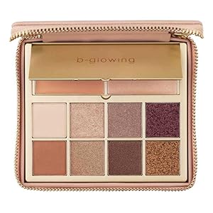 b-glowing Illuminate + Shine Eye Shadow Palette - 8 Matte Shimmer Satin Colors, Brightening Eye Concealer Primer & Skin Highlighter - Pro Makeup - Nudes Natural Bronze Neutral Highly Pigmented
