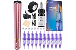 Mast Tattoo Gun Kit, Tour Fly Slim Wireless Tattoo Pen Machine, 10 Count Pro Needles Cartridges, Black Tattoo Ink