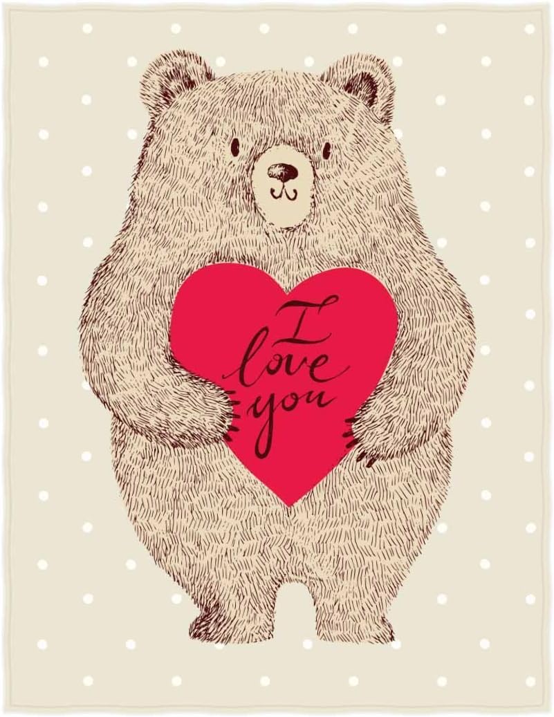 QH 58 x 80 Inch Bear I Love You Pattern Super Soft Throw Blanket for Bed Couch Sofa Lightweight Travelling Camping Throw Size for Kids Adults All Season