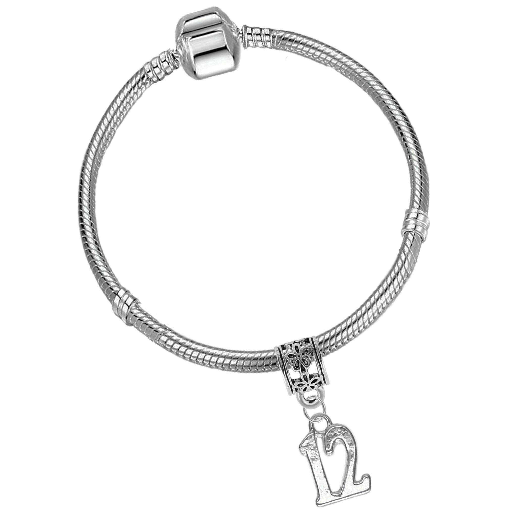 Girls 12th Birthday Silver Plated Starter Charm Bracelet with Gift Box