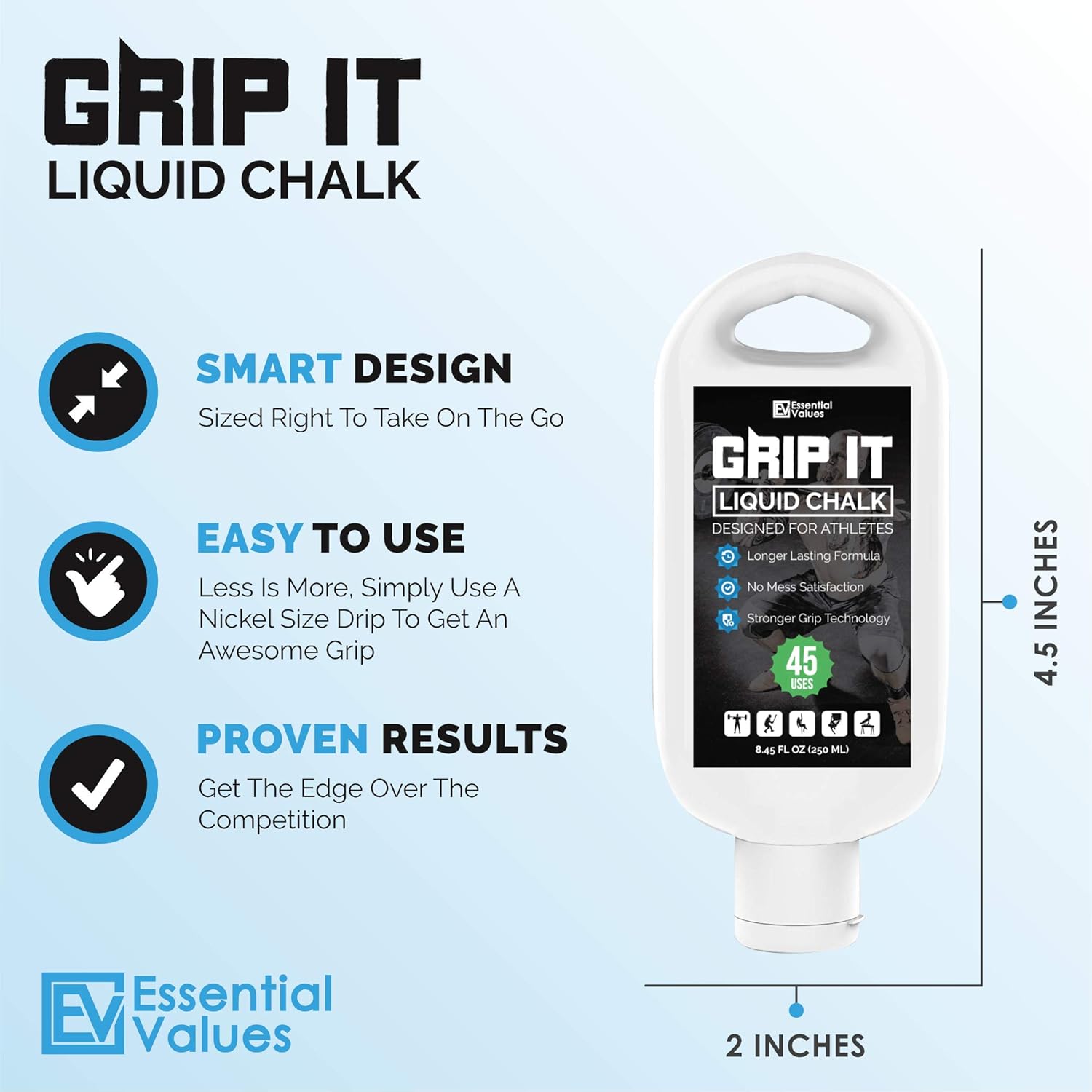 Essential Values (2 Pack) Liquid Chalk (1.69 OZ), Professional Grade with Little to NO Mess, Dust Free & Dries Within Seconds, A Longer Lasting Formula Designed for Athletes of All Ages : Sports & Outdoors