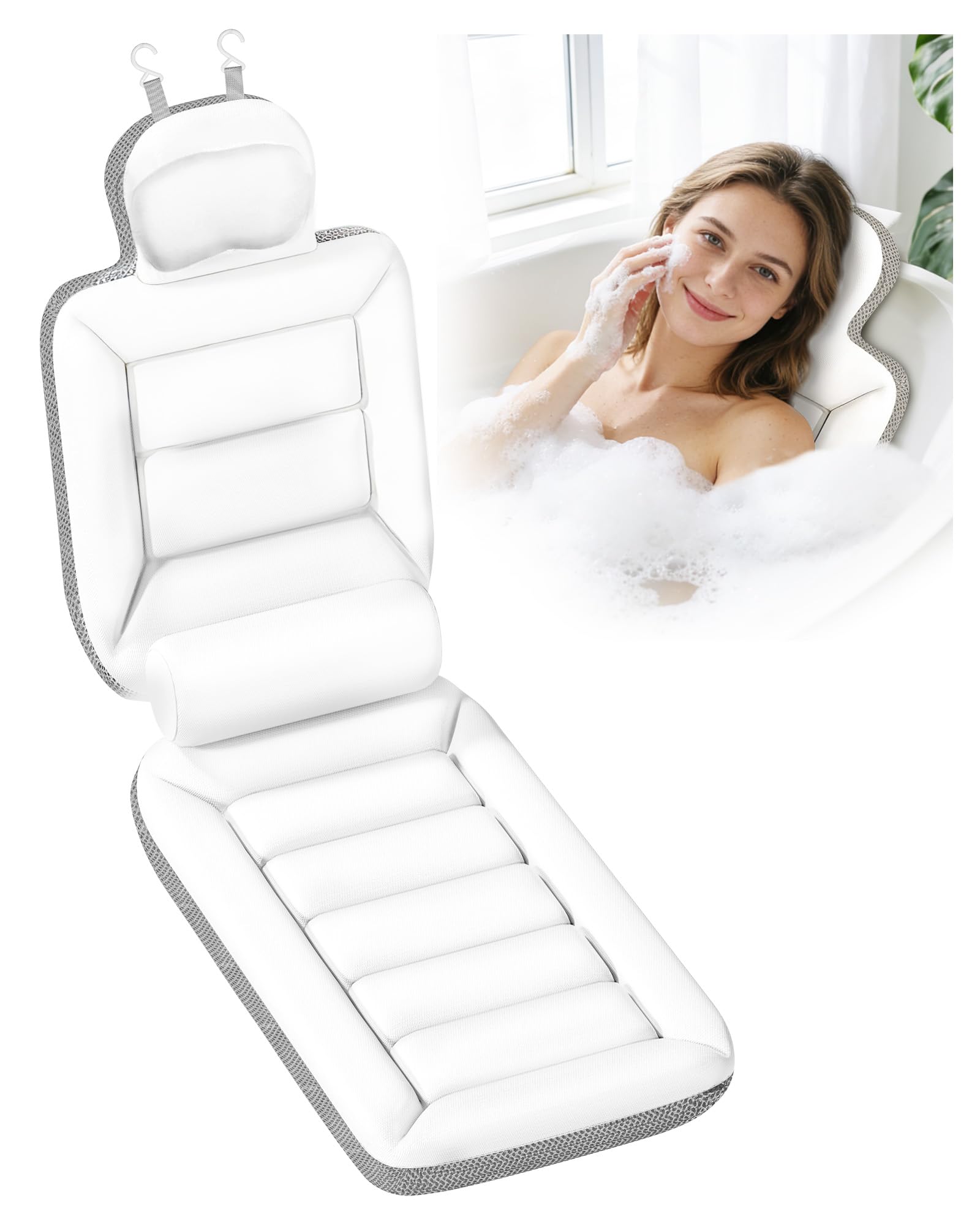Photo 1 of Full Body Bath Pillow for Bathtub, Thick Luxury Bathtub Cushion with Movable Lumbar Support and Laundry Bag, Bathtub Pillows for Head, Neck and Back Support, Bathtub Accessories for Women Spa Gift
