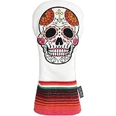 SHABIER Golf Fairway Headcover with Orange Flower Embroidery Sugar Skull Design for Golf Club