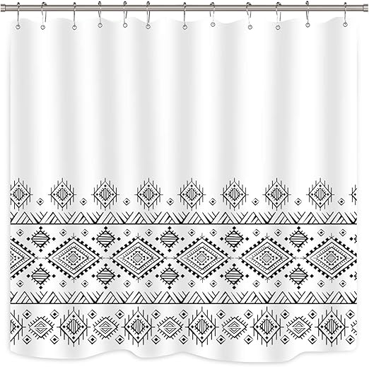 Amazon Com Riyidecor Black White Geometric Boho Shower Curtain