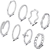 Honsny 14K Gold Plated Stacking Rings Set for Women, Stackable Knuckle Thumb Rings Thin Dainty Silver Rings for Women Wedding Eternity Band Simple Rose Gold Ring Size 4-11