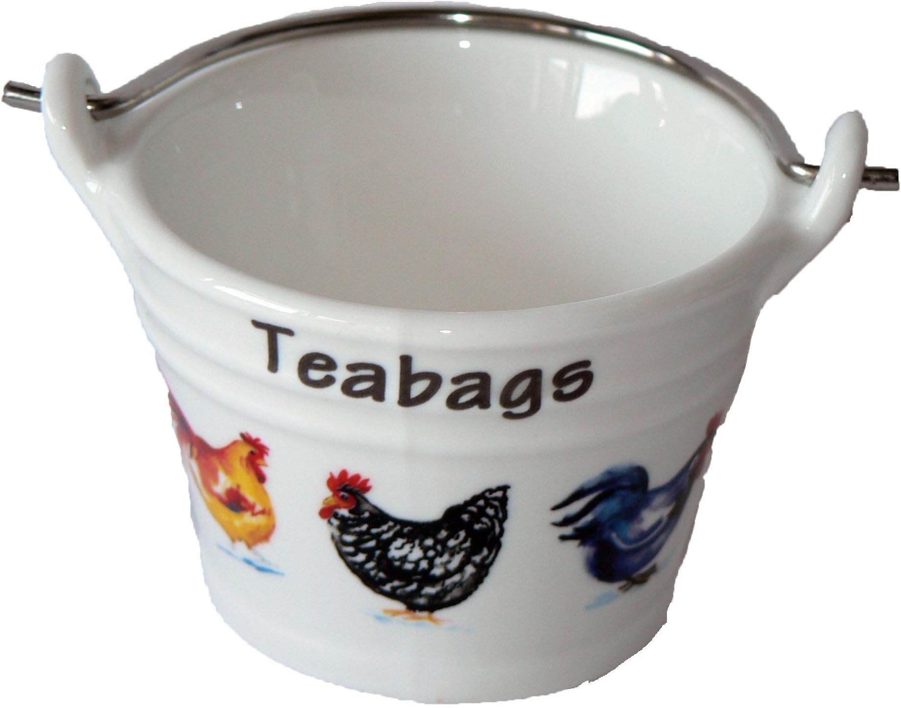 Chicken cockerel Rooster Teabag Tidy, Porcelain Bucket Shaped Teabag Tidy