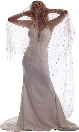 Passat 1t 2t Romantic Scattered Pearls Cathedral Wedding Veil For