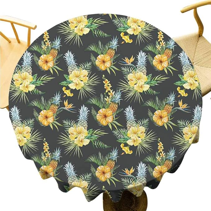 Hawaii Tablecloth 62 Inch Printed Round Table Cloth Tropical Flowers