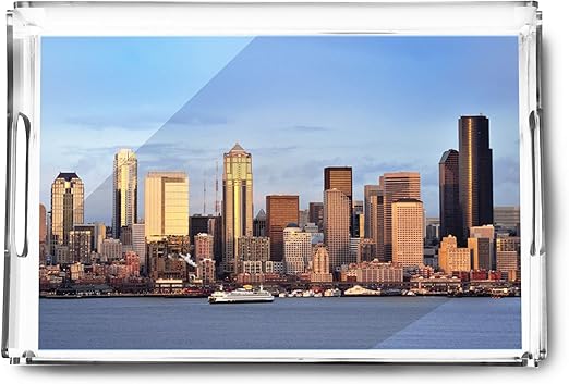 Amazon Com Seattle Washington Downtown And Ferry Photography A 91273 Acrylic Serving Tray Kitchen Dining