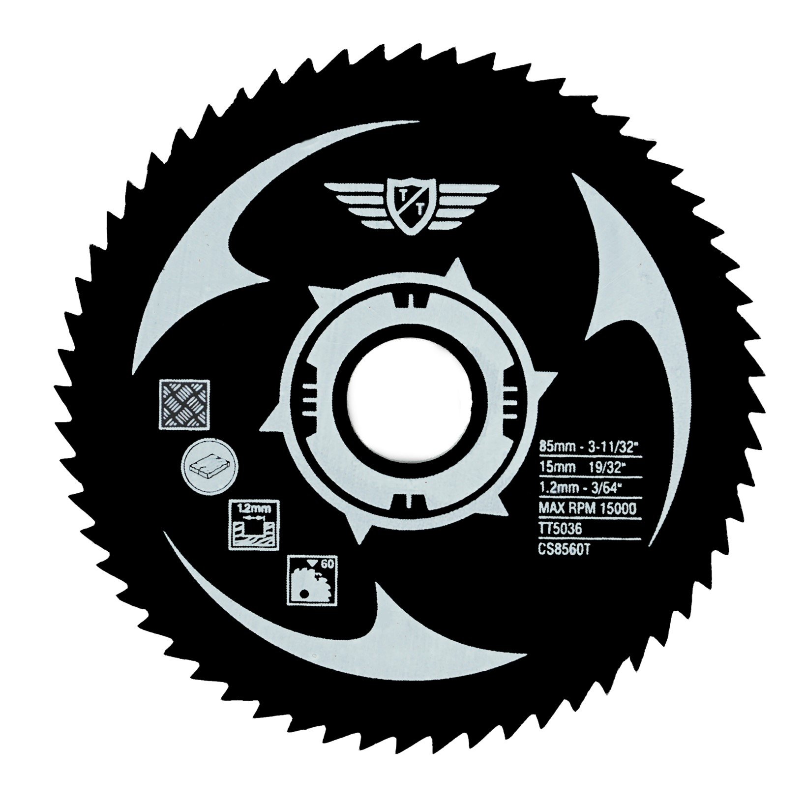 1 x Topstools CS8560T 85mm 60T 15mm Bore HSS Saw Blades Compatible with Worx, Bosch, Makita, Ryobi, Rockwell and many others