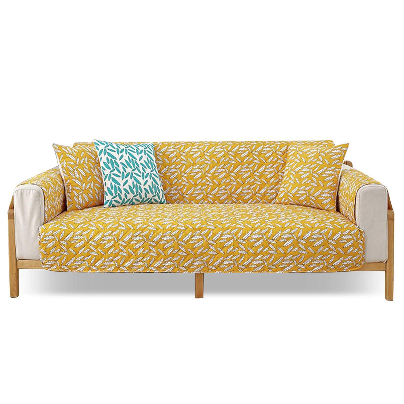PETCUTE Sofa Cover Slightly Waterproof Quilted Chair Cover Non-slip Sofa Slipcover for Living Room Thick Furniture Couch Protector 1 Piece Yellow