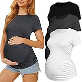 MIRAZEN 3 Pack Womens Maternity Shirts - Crew Neck Maternity Top Short Sleeve Pregnancy Tee Shirts