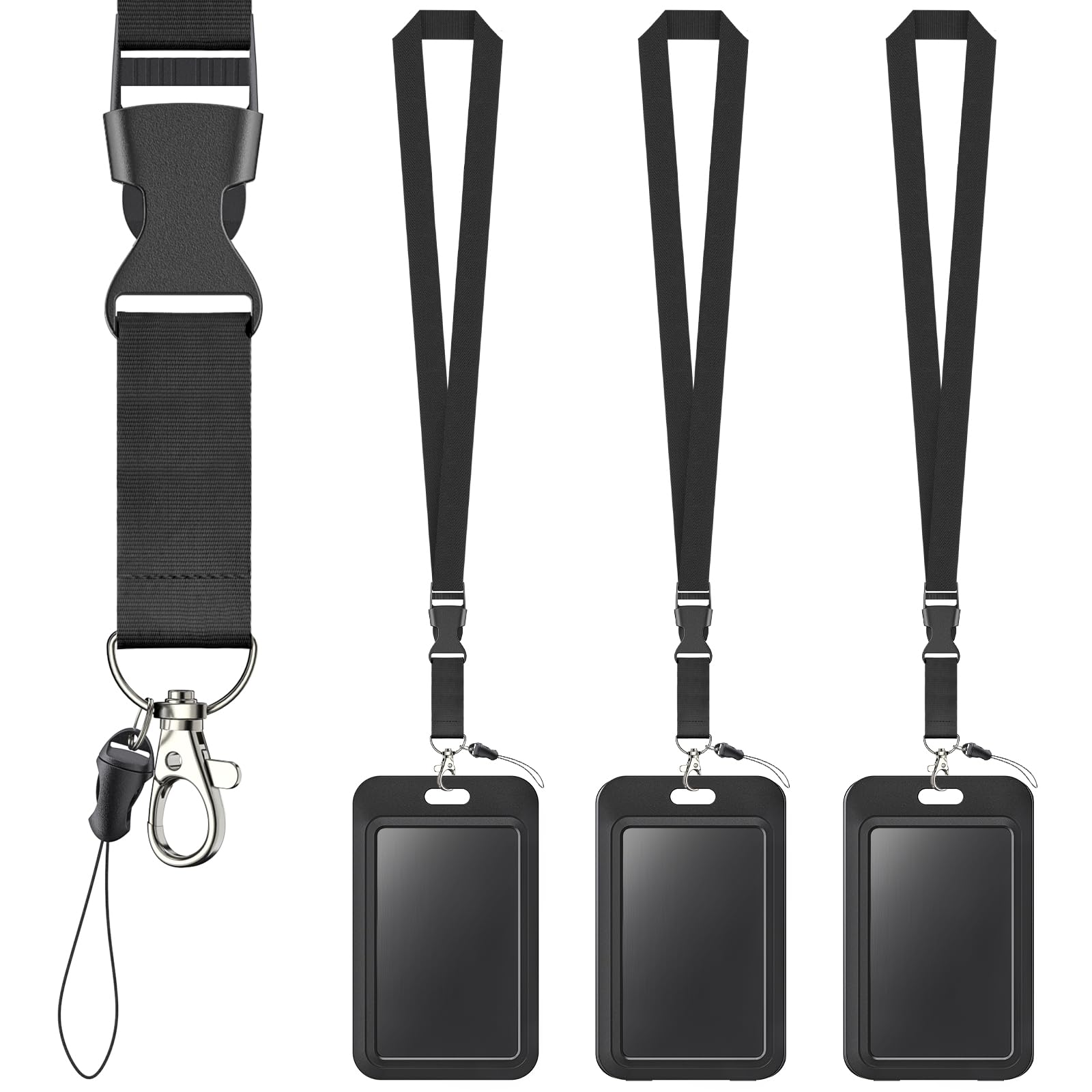 Photo 1 of Uniclife 3 Pack Sliding Badge Holder Hard Black Vertical Plastic Card Case Protector with Detachable Lanyard Strap for Office School ID Credit Proximity Key Card Driver’s License and Pass