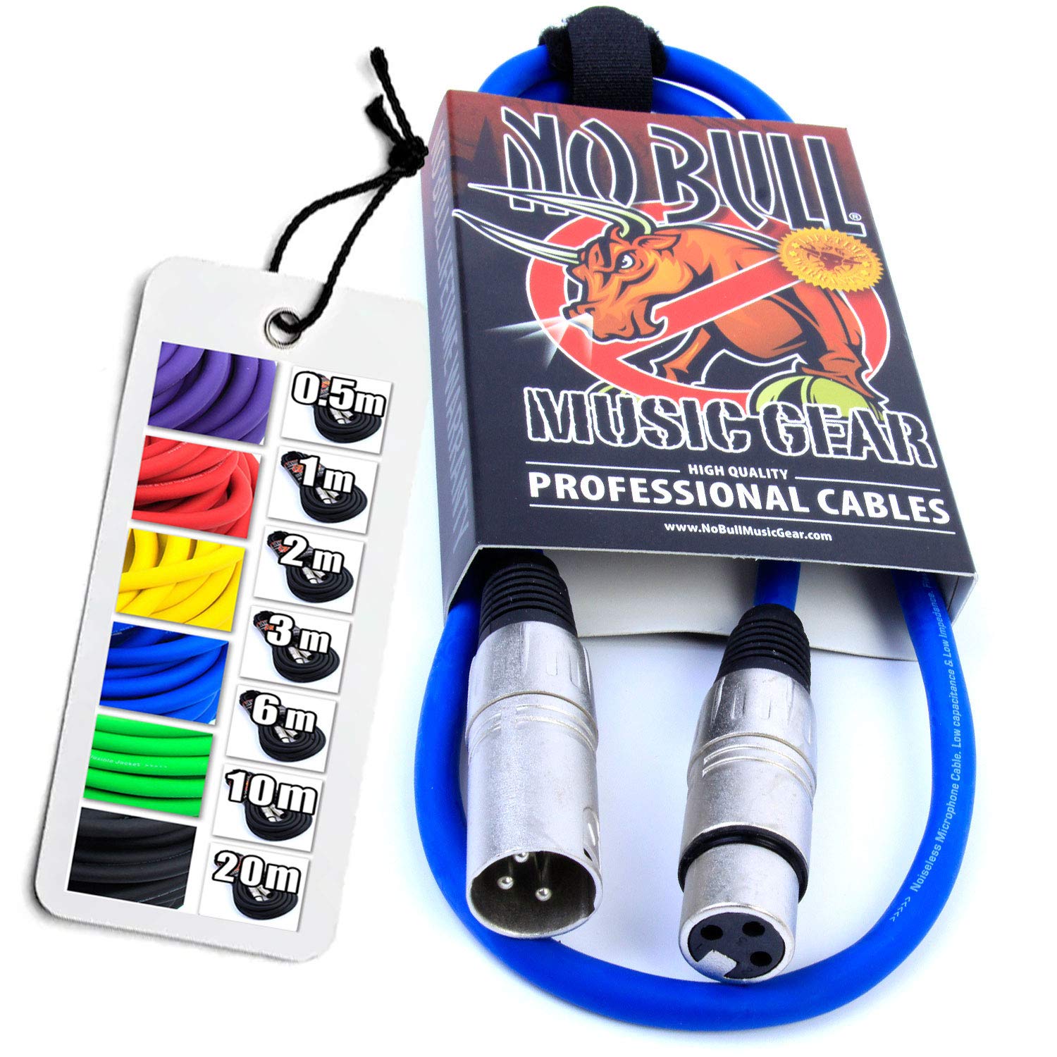 No Bull Nordell Music Gear' Premium XLR Cable (Blue, 1m): Achieve a Clearer Audio Signal with Balanced Male to Female Microphone Lead, plus Cable Tie