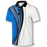 COOLLYME Men's Athletic Golf Polo Shirt, Blue White Black Color Block Design, Quick-Dry Performance Fabric
