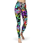 sissycos Women's 80s Leggings Neon Artistic Splash Printed Buttery Soft Stretchy Pants