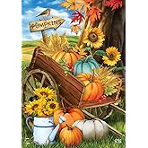 Pumpkin Cart Autumn House Flag Sunflowers Watering Can 28" x 40" Briarwood Lane
