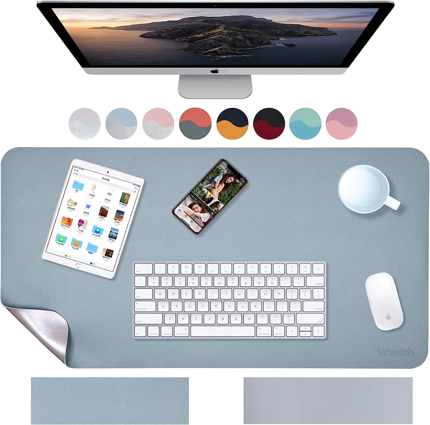 Weelth 2in1 Mouse Mat, 80x40cm Multifunctional PU Leather Desk Protector, Waterproof Double Sided Desk Pad