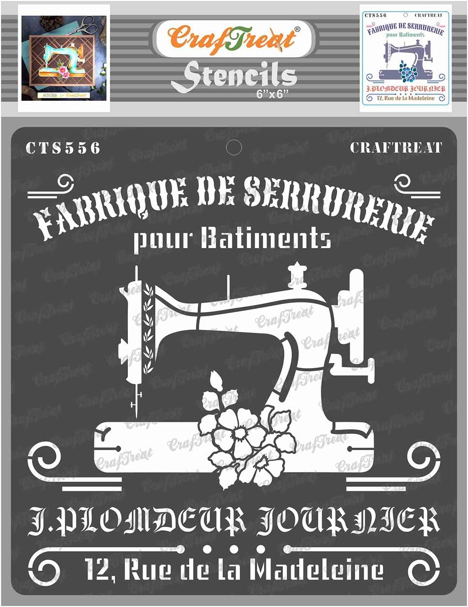 CrafTreat Reusable Sewing Stencils for Painting on Wood Canvas, Paper, Fabric, Floor, Wall and Tile, Fabrique -6x6 Inch