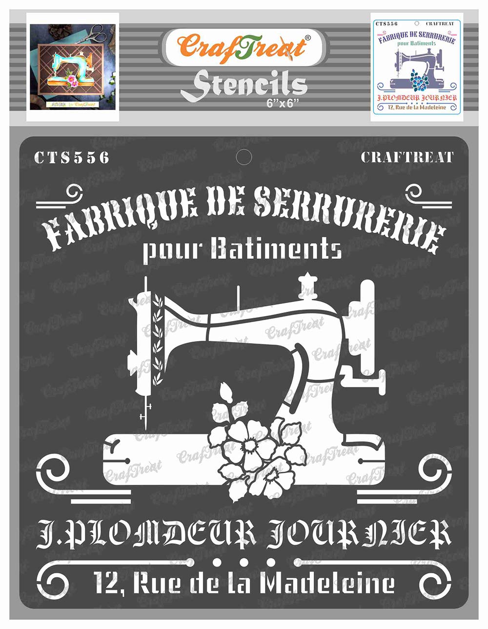 CrafTreat Reusable Sewing Stencils for Painting on Wood, Canvas, Paper, Fabric, Floor, Wall and Tile - Fabrique -6x6 Inch - Vintage French Templates for Painting - French Stencils for Painting