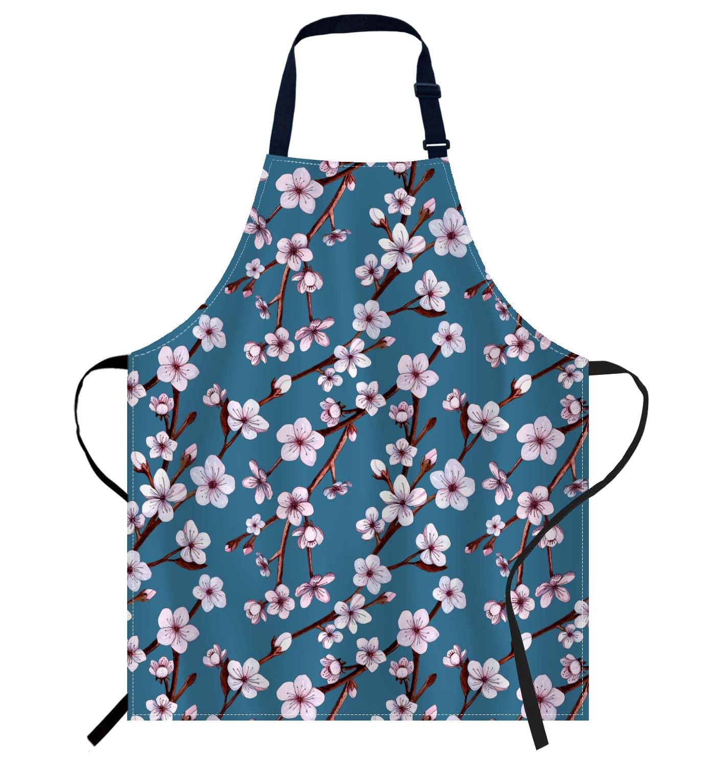 Smooffly Watercolor Blooming Japanese Cherry Apron,Adjustable Neck Bib Apron for Men Women,Suitable for Kitchen Cooking Waitress Chef Apron — image 1