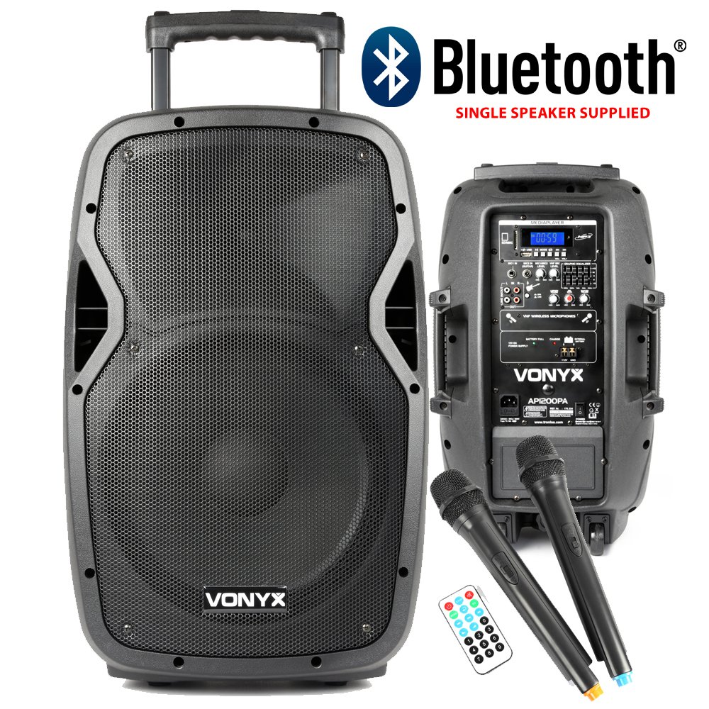 Vonyx Bluetooth DJ Speaker with UHF Wireless MicrophoneS Battery