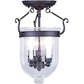 Livex Lighting 5081-07 Jefferson 3 Light Bronze Bell Jar Semi Flush with Seeded Glass