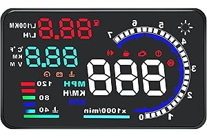 KAOLALI A8 HUD Display 5.5" Dash Screen Projector OBD2 Auto Gauge RPM MPH Speedometer Overspeed Warning Fuel Consumption Temperature Speed Heads Up Windshield Display Multiple-Color Bright for Cars