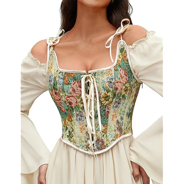 KBOPLEMQ Shapewear Corset Rétro Pour Femme Avec Lacets, Accessoire De Robe De Bal Renaissance Classique à Fleurs, Bustier, Bustier, Corset Médiéval, Bretelles, Body Shaper, O Bleu., S