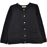 LA CERA Women's Solid Quilt Jacket, Round Neck, Snap Button Front, Front Pockets, Plus Size, Machine Wash Cold, Hang Dry