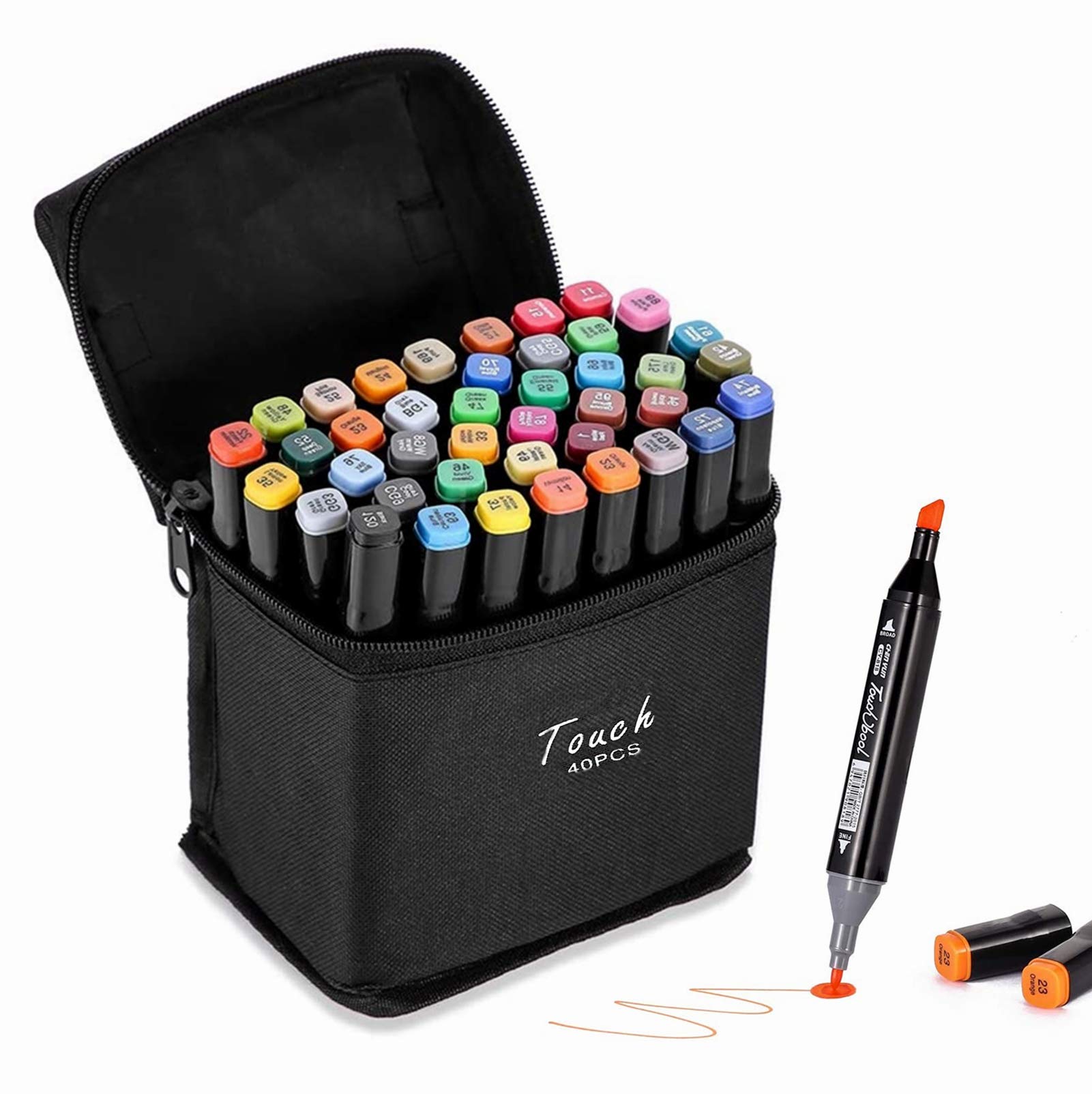 AVNTEN 40 Colors Markers,Dual Tipped Twin Permanent Marker Pens with Carrying Case for Coloring Painting Manga Design Kids and Adult(black 40 Colors)