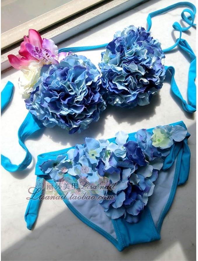 Amazon Chuan Pisamai チュアンピサマイ 風 フラワー フリル ビキニ ｌ ネイビー ブルー 並行輸入品 ビキニ セパレーツ 通販