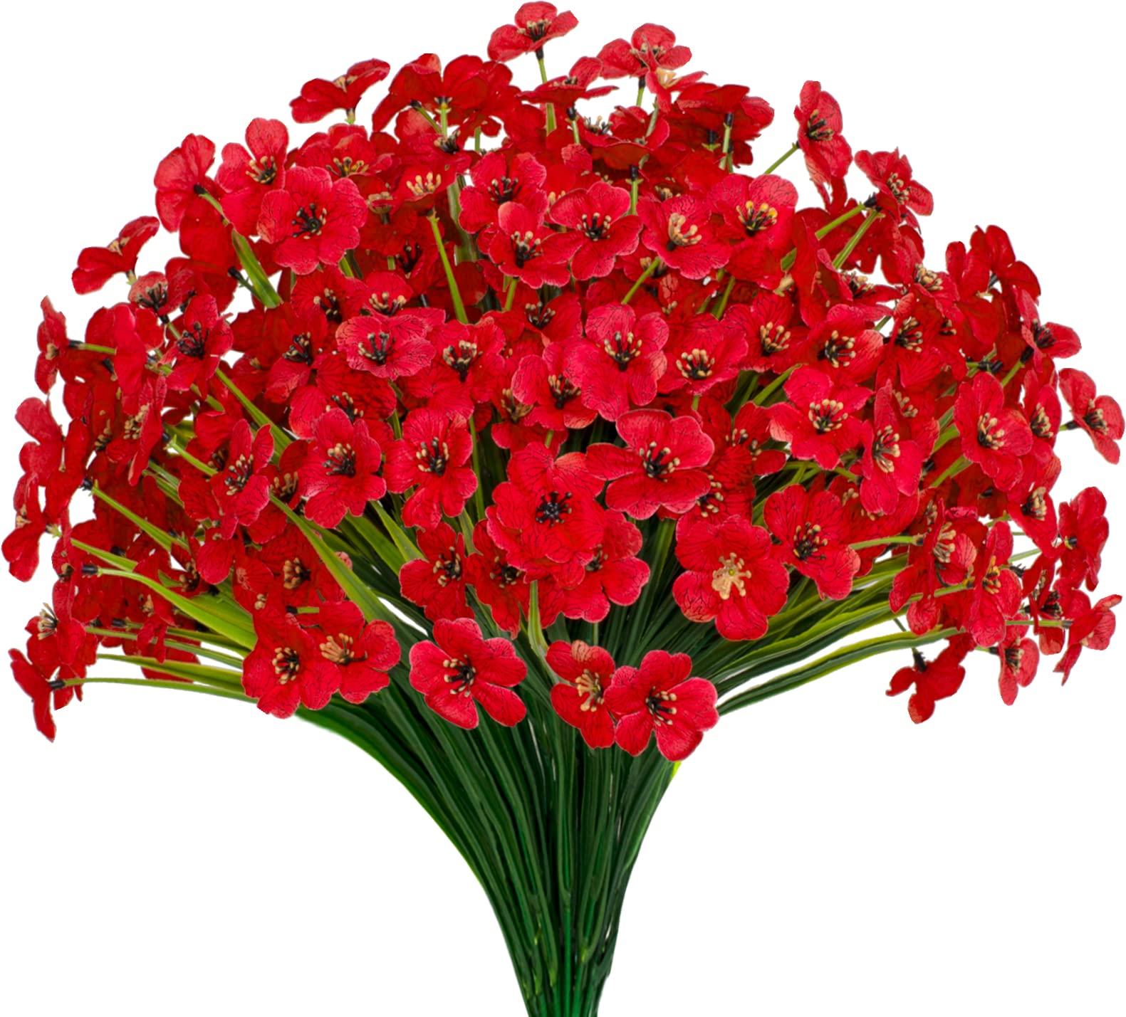 Photo 1 of 15 Bundles Artificial Flowers UV Resistant Outdoor Plants No Fade Faux Plastic Shrubs Fake Silk Flowers Window Box Garden Porch Home Decoration(Red)