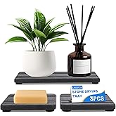 LINSIRON 3PCS Stone Drying Tray,Water Absorbing Stone Tray,Countertop Fast Drying Counter Trays, Quick Dry,3.94x7.87 Inch and 3.94x3.94 Inch Grey