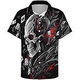 Hurspmr Men's Button Down Shirt with Skull Cool Graphic Casual Hawaiian Beach Shirts