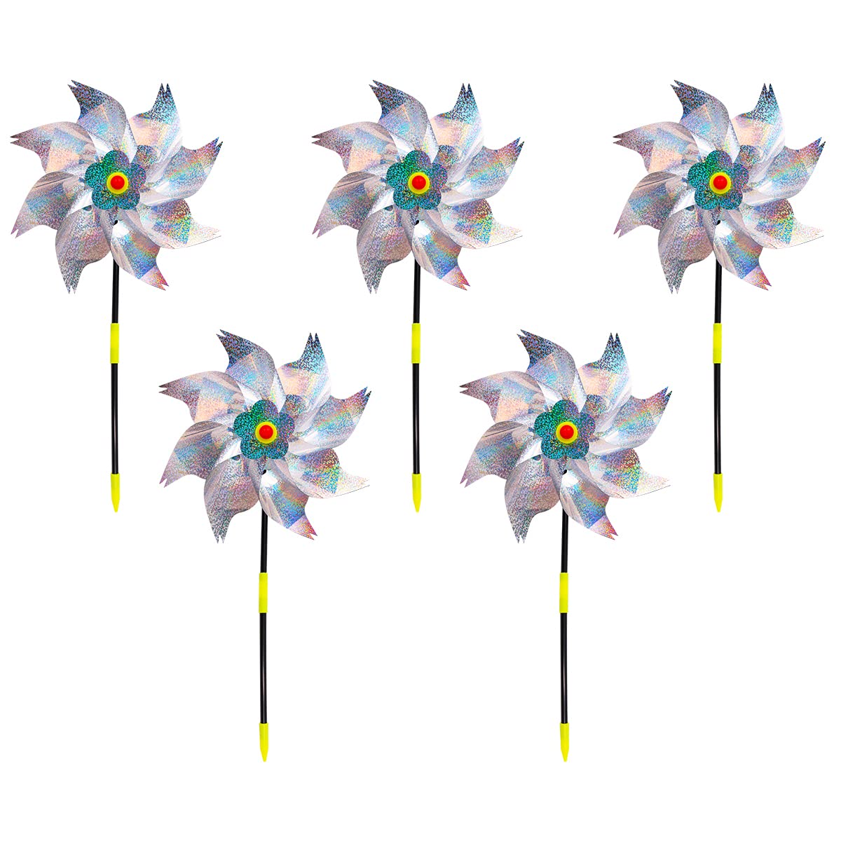 WANGCL 5 Pack Reflective Bird Repellent Windmill Hanging Device Sparkly Silver Spinners to Protect Garden Crop Fruit Flower