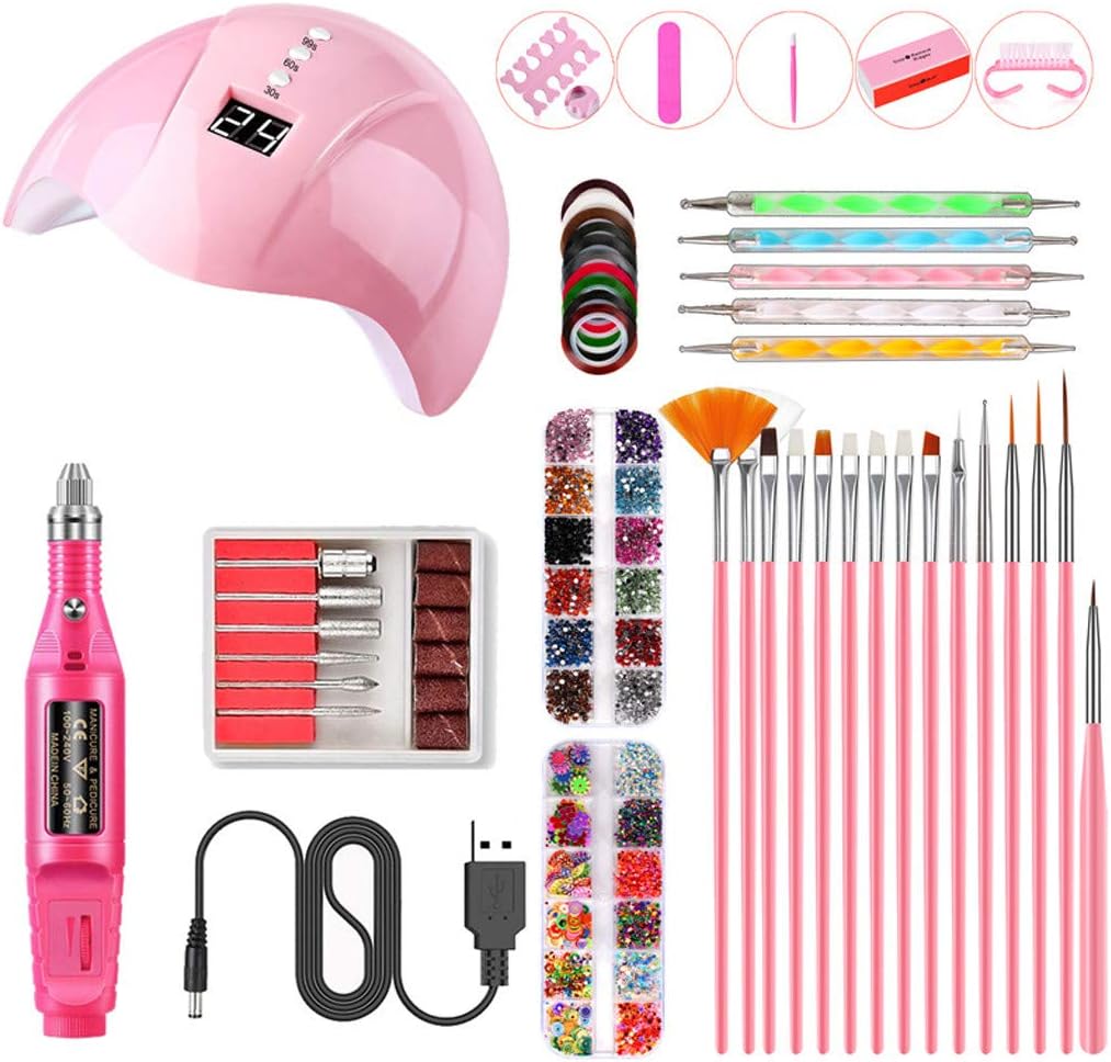 Nail Tool Set, Practical Portable UV Lamp LED Dry Nail Lamp Kit Manicure Nail Tool Set Acrylic Nail Home DIY Nail Art (A)