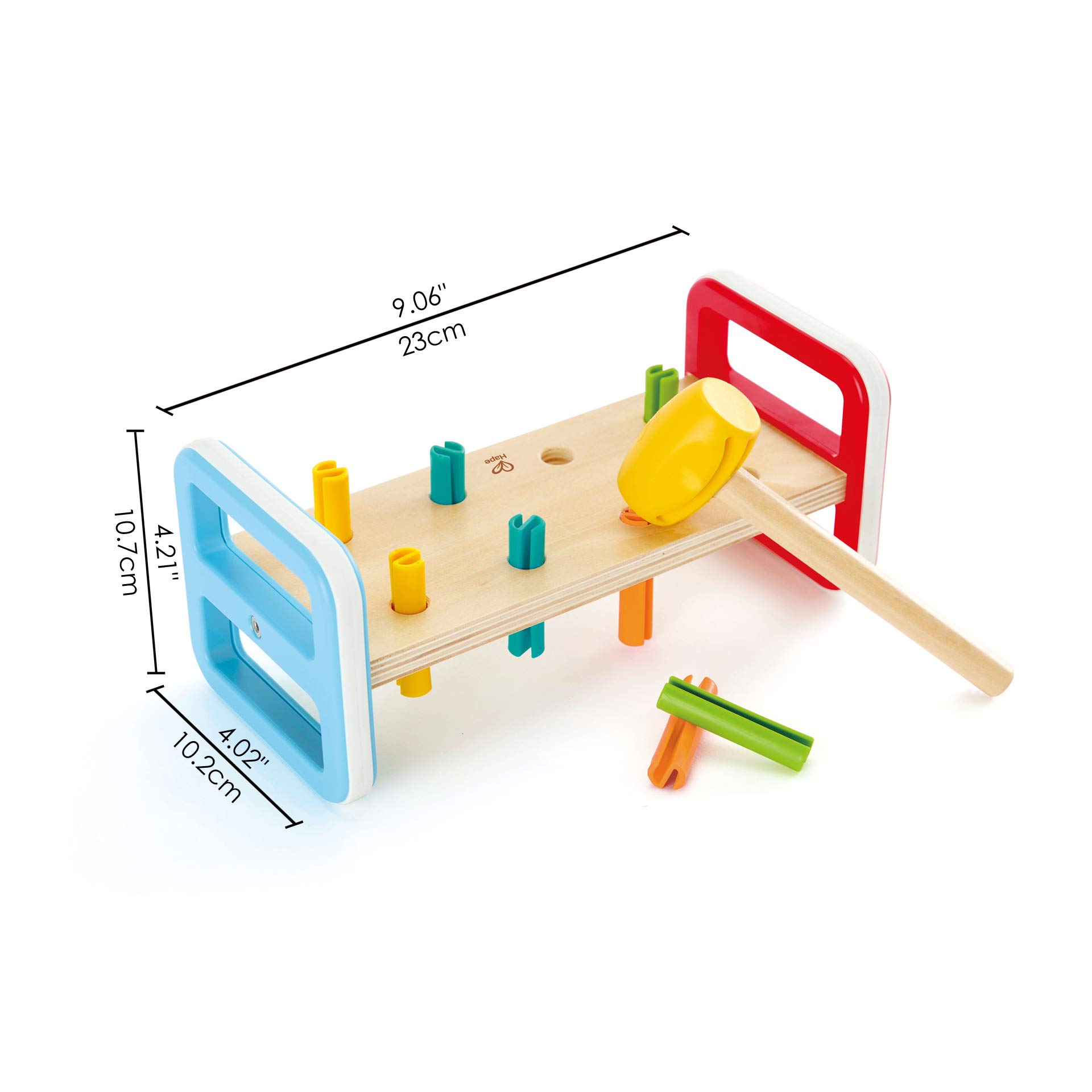 Hape Rainbow Pounder| Pounding Bench Wooden Toy with Hammer, Multicolor
