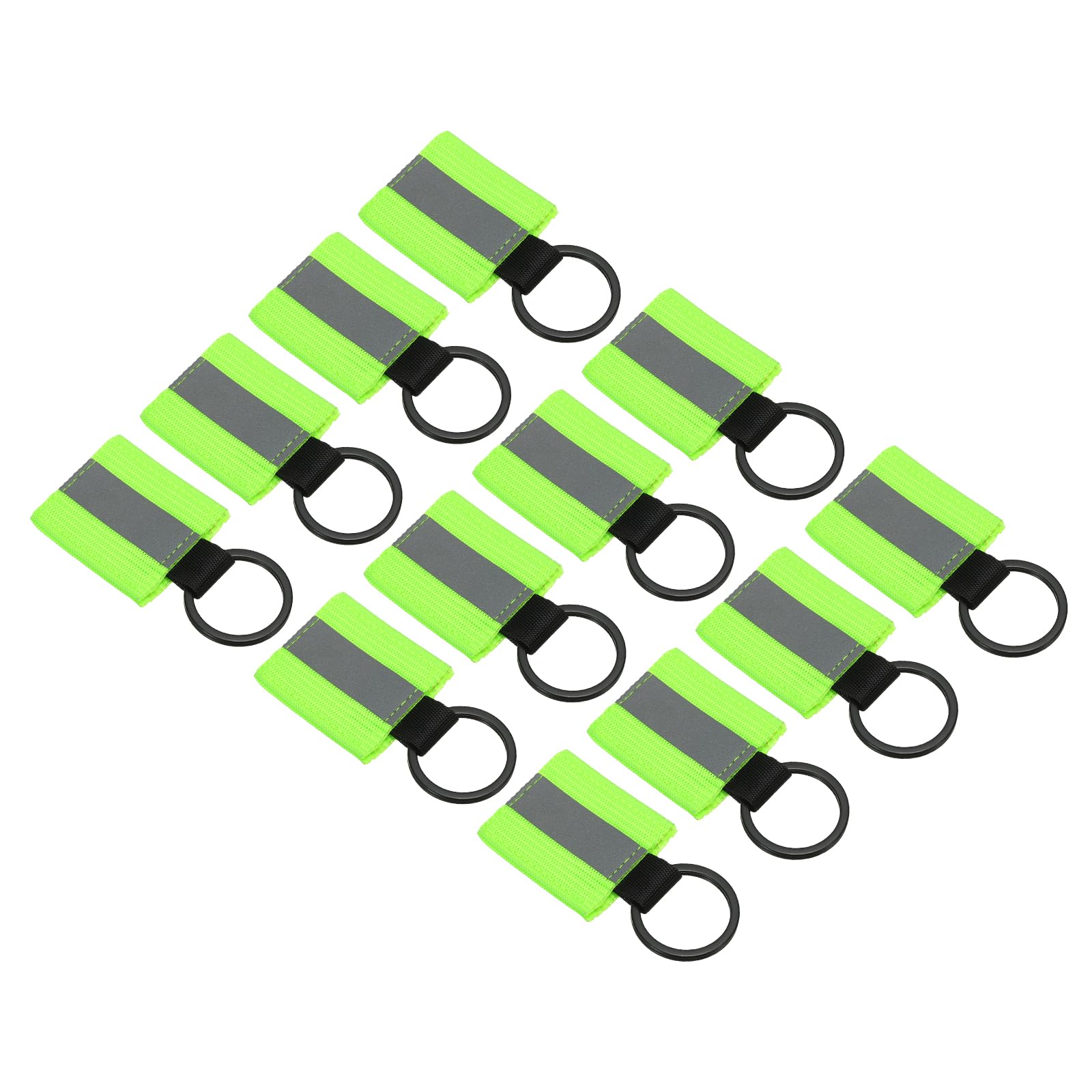PATIKIL Reflective Keychain Tags, 12 Pack Reflective Zipper Pulls Nylon Keychain High Visibility Reflectors Tags for Backpack Pendant Dog Collar, Fluorescent Green — image 1