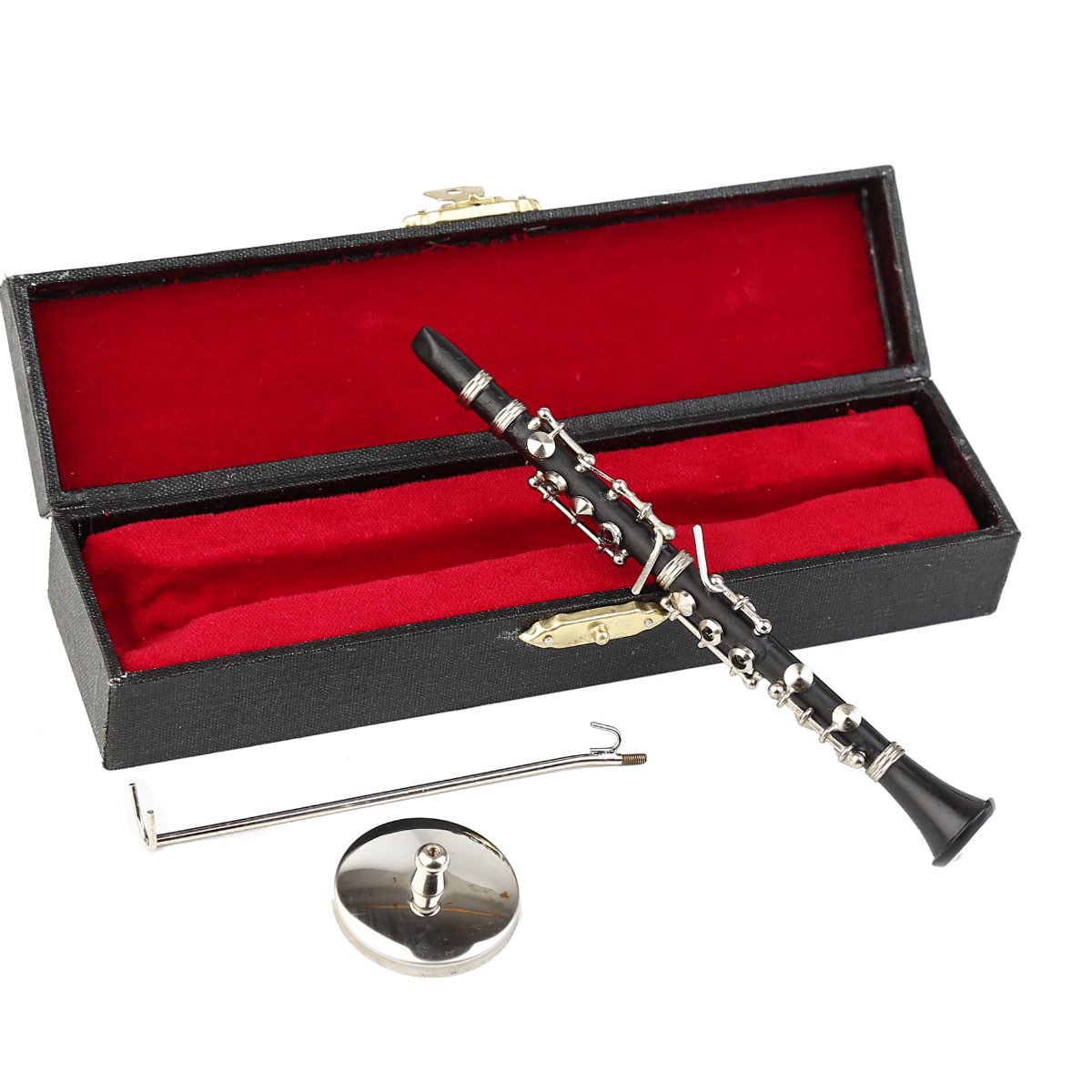 Dselvgvu Miniature Clarinet with Stand and Case Mini Musical Instrument Clarinet Replica Collectible Figurines Dollhouse Accessories Model Home Decoration Display Ornament (5.24")