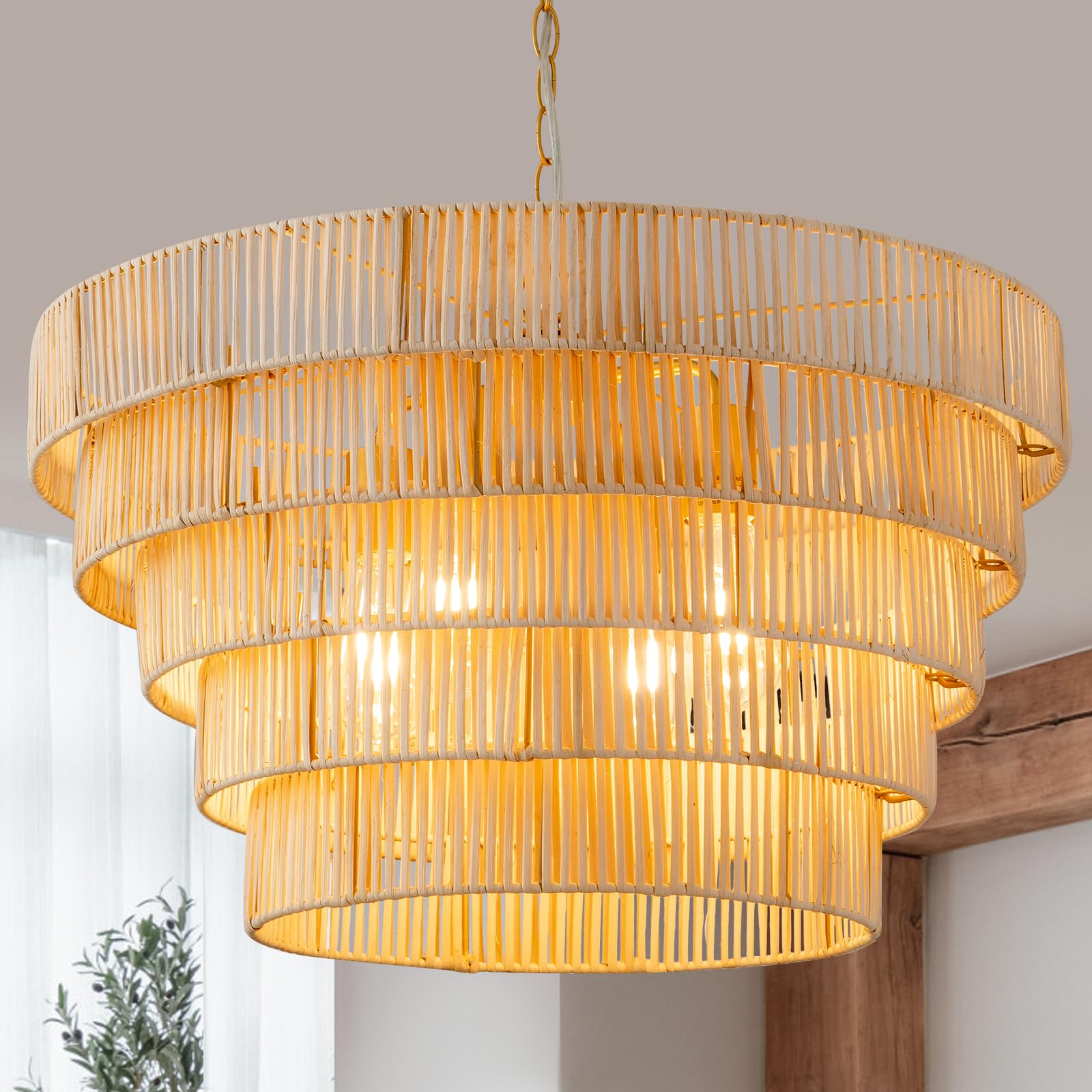 Photo 1 of ***FACTORY SEALED***
Rattan Chandelier Boho Large 23" 5 Tiers Coastal Round Chandeliers 4-Lights Farmhouse Hand Wicker Woven Ceiling Pendant Light Fixture for Dining Room Foyer