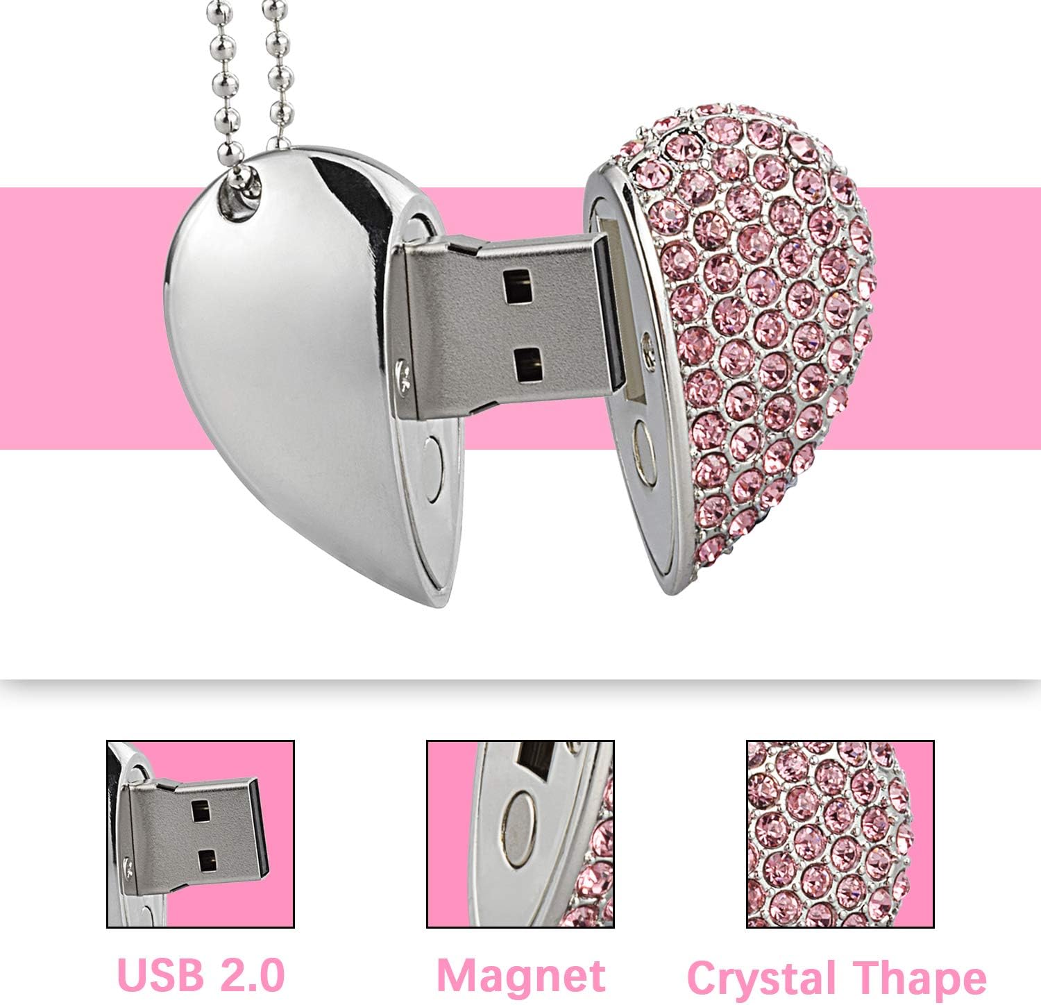 KEXIN 64GB USB Flash Drive USB 2.0 Memory Stick Heart Shape Metal USB Stick USB Pen Drive Thumb Drive 64 GB External Data Storage Stick for Computer Laptop - Image 5
