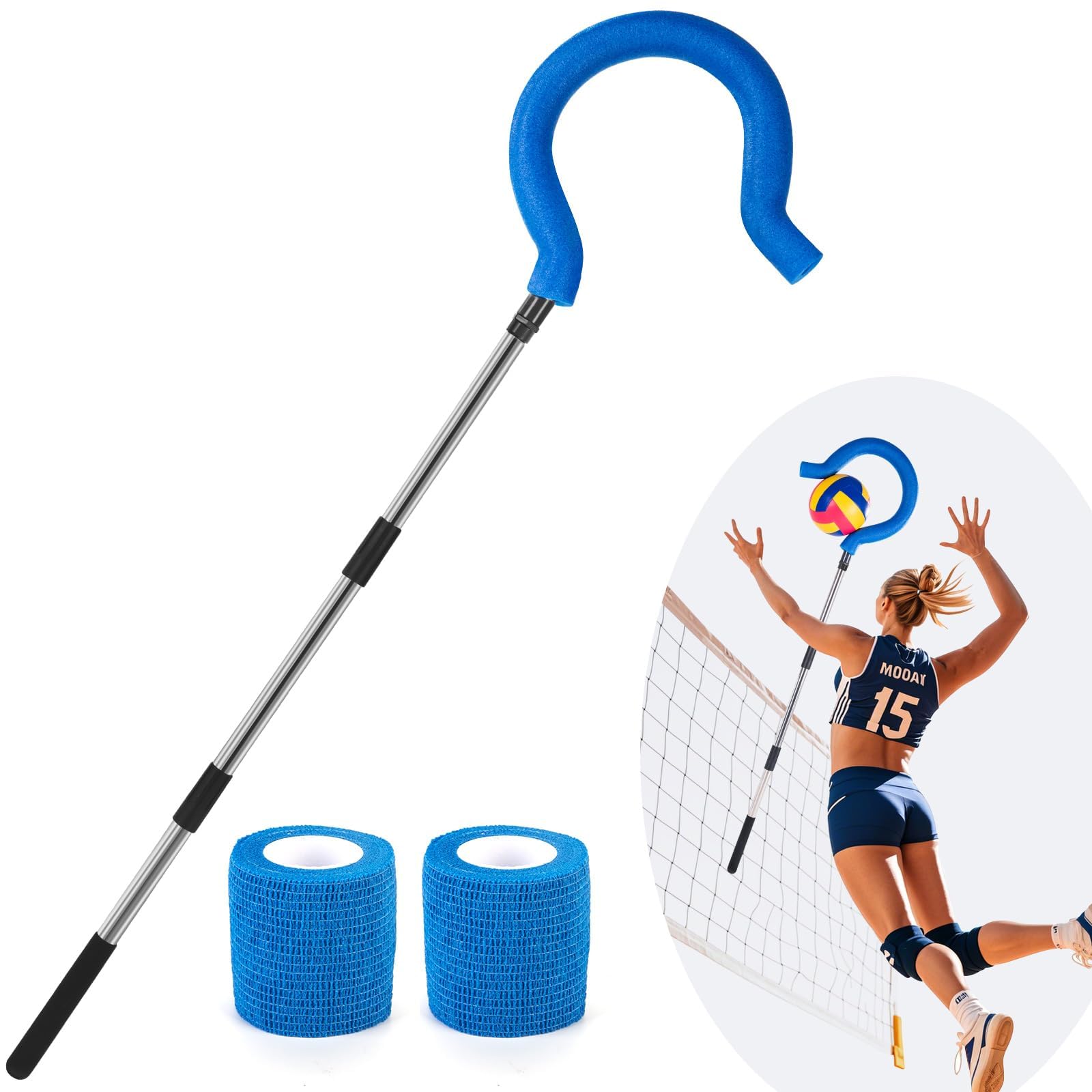 Photo 1 of Adjustable Volleyball Spike Trainer with Question Mark Hook, Portable Lightweight Hitting Trainer for Serving, Spiking & Jump Training, Real-Ball Feel, Volleyball Gift for Beginners & Pros (No Ball)