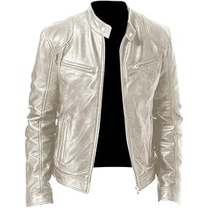 YMING Men's Faux Leather Motorcycle Jacket Stand Collar Biker Coat Zip Up Windbreaker Outwear with Pockets